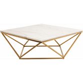 Jasmine Coffee Table w/ White Marble on Geometric Gold Brushed Stainless Base